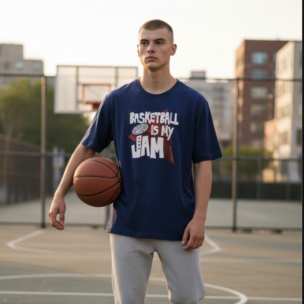 Nike Men's Blue Dri-FIT Tee with White Logo Size-L
